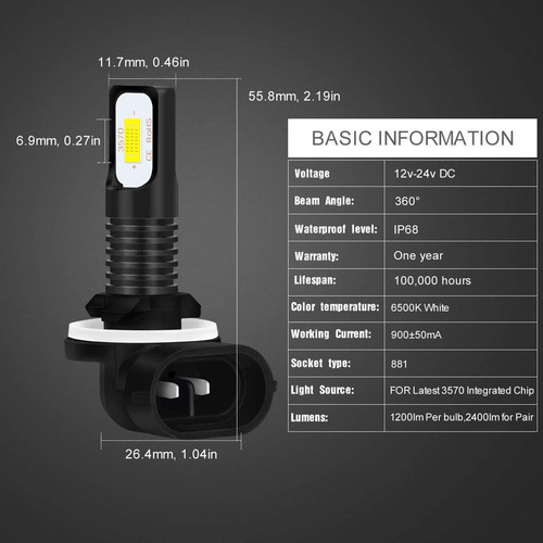 2 Luces Antiniebla Led 881 898 889 Aptas Para Kia Hyundai