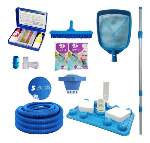 Kit Limpeza Piscina Aspirador Escova Adaptador Top