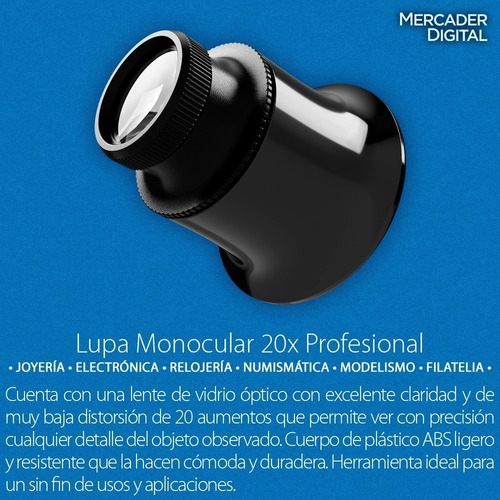 3 Pzs Lupa Monocular 20x Lente Cristal Joyero Relojero Ojo