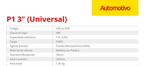 Imagem 3 de 3 de Extintor Abc Automotivo 1kg Universal / Fino Validade 5 Anos