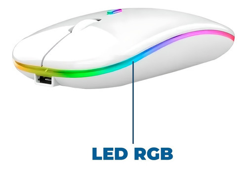 Elegante ratón inalámbrico recargable, silencioso, LED RGB, color blanco