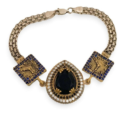 Pulsera Plata 925, Turca, Sultana Reloj Y Gota Estambul Joya Diámetro 7 Cm Largo 19 Cm