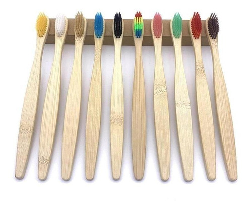 Imagem 1 de 5 de Kit 10 Escovas De Dente Coloridas Bambu Biodegradável