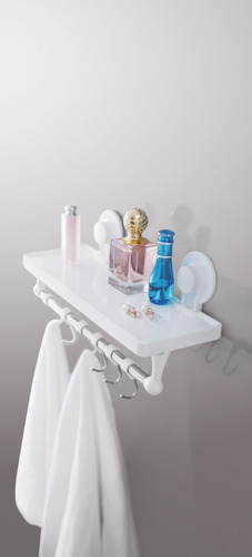 Imagen 8 de 9 de Repisa Organizadora Ventosa Para Baño Con Toallero