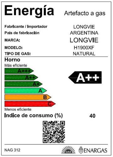 Imagen 10 de 10 de Horno A Gas Longvie H1900xf Con Grill Eléctrico De Empotrar