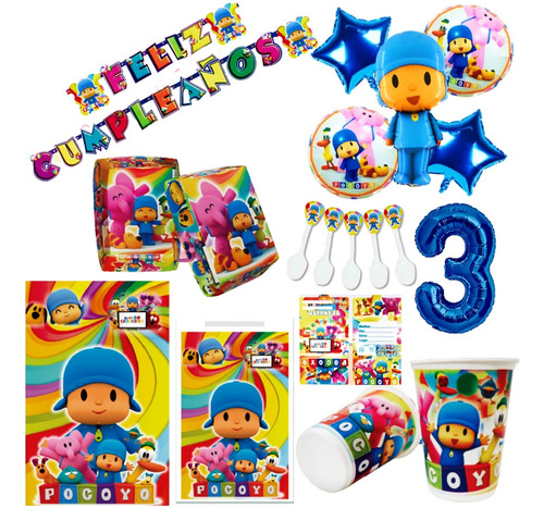 Kit Decoracion Pocoyo Para 24 Niños Fiesta Infanti+obsequio