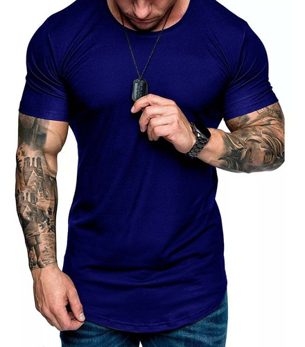 Camiseta Longline Manga Curta Estilo Básica Slim Fitness