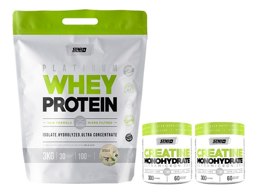 Whey Protein 3 Kg + 2 Creatina X 300 Grs Star Nutrition Sabor Vainilla