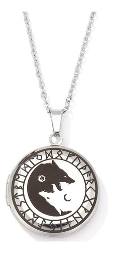 Uthosmdo Collar Con Medallón De Sol Y Luna De Lobo Vikingo N