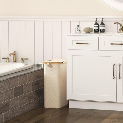 Cesta De Lavanderia Delgada De 50 Litros Con Tapa Beige