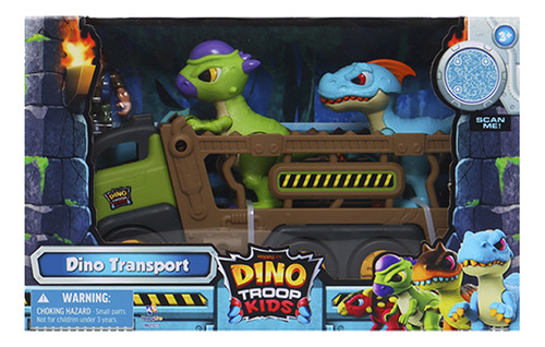 Set Infantil Camión Transportador +2 Dino Troops Kids Color Verde Y Azul