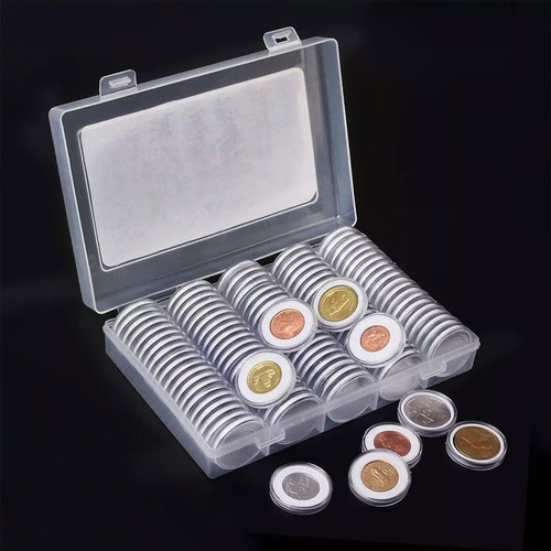 Caja Plástica 100 Capsulas Tamaño Ajustable Para Moneda 30mm