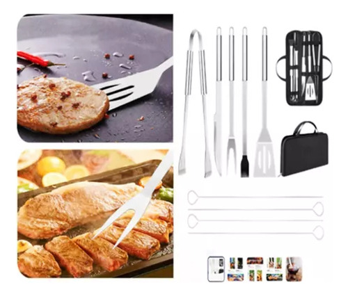 Kit Churrasco Profissional 9 Peças Em Aço Inox Com Maleta