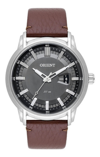 Relógio Orient Masculino Prata Preto Couro Mbsc1039 G1nx
