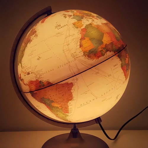 Globo Terrestre 30cm Histórico Led Branco Base Ouro Velho