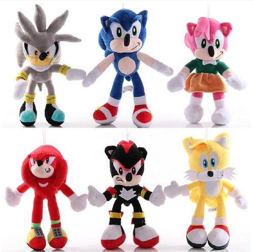 Set De 6 Peluche Sonic Tails Knuckles Shadow Amy Rose Silver