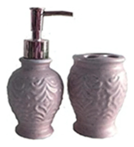 Kit Para Banheiro Lavabo Arabescos Em Cerâmica 2 Peças Rosa
