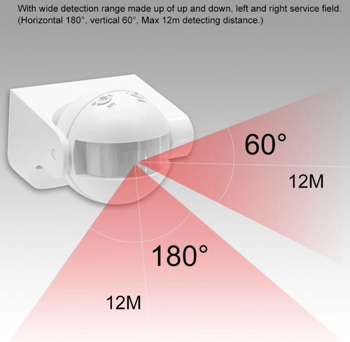 Imagen 3 de 4 de Sensor Detector Movimiento Infrarojo 180° 220v (negro)