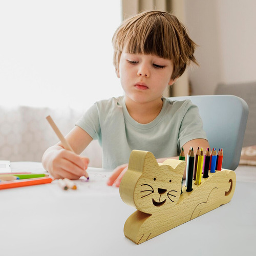 Soporte Para Bolígrafos De Madera Para Gatos Y Crayones Home