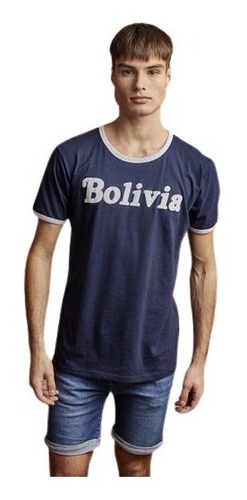 Remera Bolivia Retro Combinada Hombre Azul