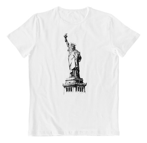 Polera Blanca Algodon Dtf Estatua Libertad Estados Unidos