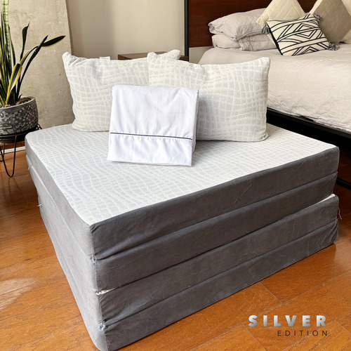 Colchón King Plegable Silver Edition + Sábanas + Almohadas Blanco