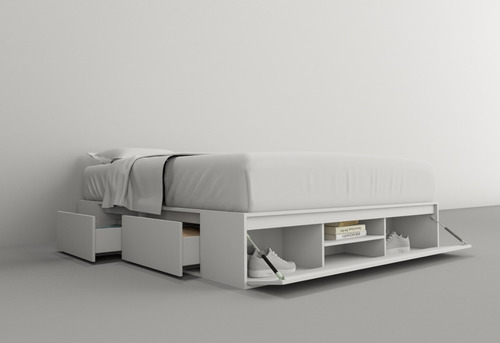 Imagen 7 de 10 de Box De Cama Con Cajonera + Zapatero Base Somier 1,60m Blanco