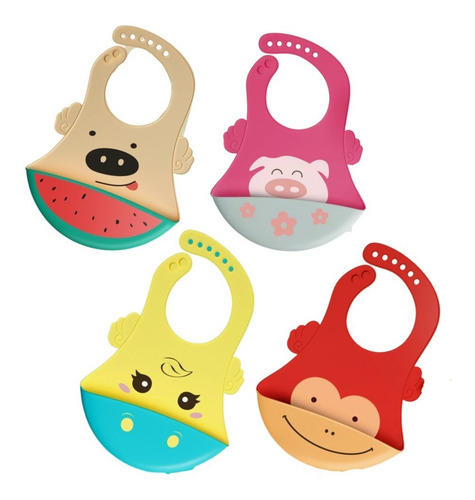 Babero Silicón Impermeable Ecológico Con Caritas Para Bebe