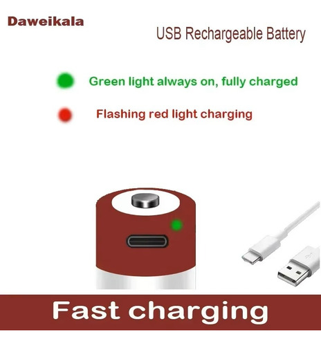 Pack 2 Pilas Tipo D Recargable Usb Para Boiler De Paso