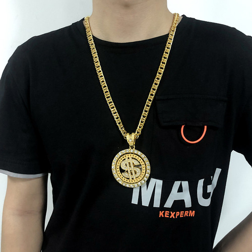 C 2pcs/set Hip Hop Hip Hop Creativo Collar Dólar Giratorio