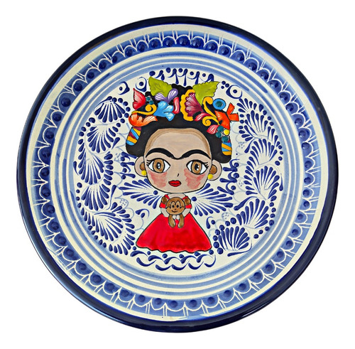 Plato De Talavera Con Frida Kahlo. Incluye Base Para Plato