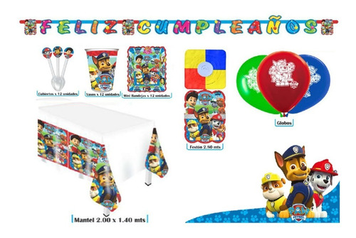 Kit Infantil Decoración Fiesta - Paw Patrol X12 Invitados