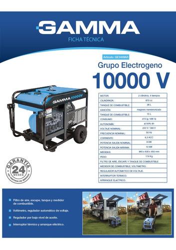 Imagen 2 de 4 de Grupo Electrogeno 10000v 670cc Bicilindrico Gamma