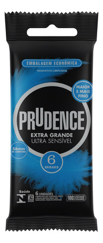 Preservativo Masculino Lubrificado Ultra Sensível Prudence Extra Grande Pacote 6 Unidades Embalagem Econômica