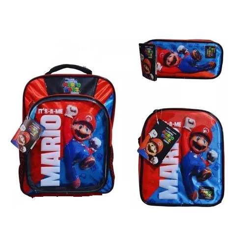 Kit  Mochila Escolar Primaria  Mario Bros 3d Ruz Original