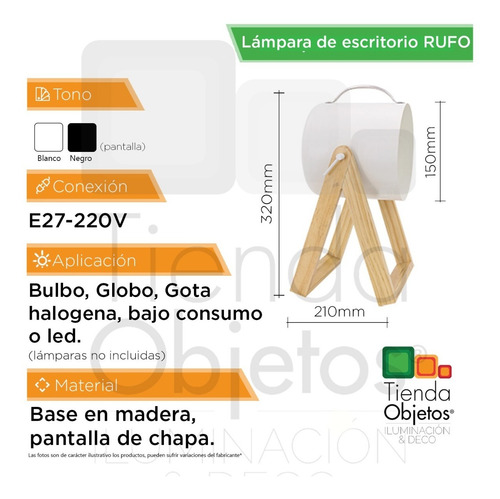 Imagen 3 de 10 de Lámpara Escritorio Velador Moderna Escandinava Nordica Rufo