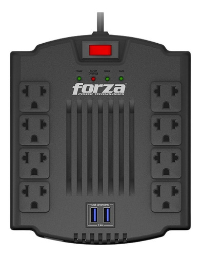 Regulador De Voltaje Forza 8 Tomas Con Usb 1200va 600w