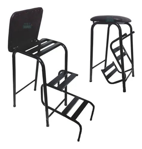 comprar Escalera Banco Banqueta Plegable De Caño 3 Escalones - Asiento Tapizado Reclinable