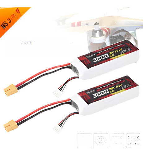 2 X 3.0mah 11.1v Batería De Dji Phantom 1 Fc40 F450 Cx-20 Mo