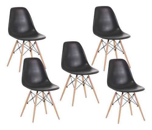 Silla Moderna Eames Minimalista Set 5pz Modernas Estructura De La Silla Madera Asiento Negro