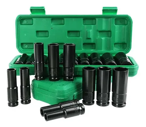 Jogo de Soquete Longo Sextavado Impacto 1/2 8-24 mm 10pcs