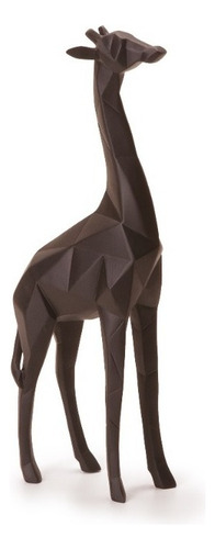 Escultura Girafa Em Poliresina Geométrica Preta 30cm Moderno Cor Preto