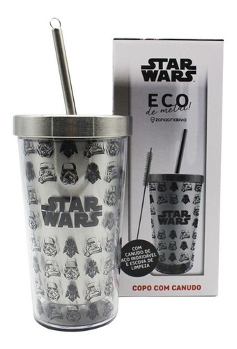 Copo Stormtrooper E Darth Vader Canudo Metal 450ml Star Wars