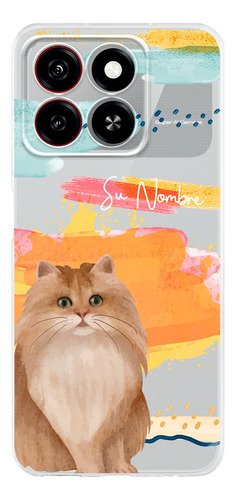 Funda Para Zte Mujer Gatito Siberiano Acuarela Con Tu Nombre