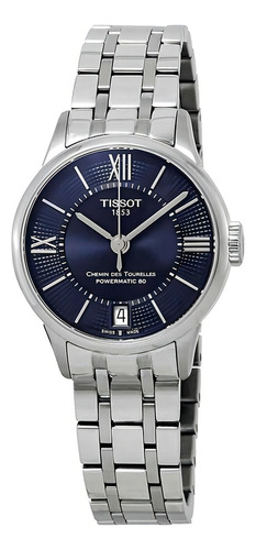 Reloj Tissot Chemin Des Tourelles Automatico Esf Azul Boleta Color De La Correa Plateado Color Del Bisel Plateado