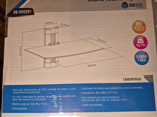 Estante Flotante De Pared Aluminio Vidrio Dvd/deco/play Negro