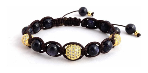 Pulsera #rocamor Tipo Shamballa De Venturina Azul Y Circón