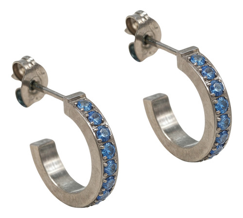 Aros Zirconias Azules 10mm Argollas Titanio Astm F136 Niñas