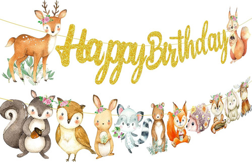 Cartel De Feliz Cumpleaños De Animales Del Bosque, Decoracio