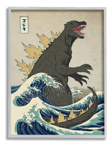 Stupell Industries Godzilla In The Waves Eastern Poster Styl